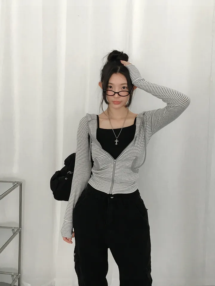 [말라핏보장❣️슬림핏 데일리 잔단가라 골지 후드집업] 로티단가라슬림후드집업 상세 이미지 2