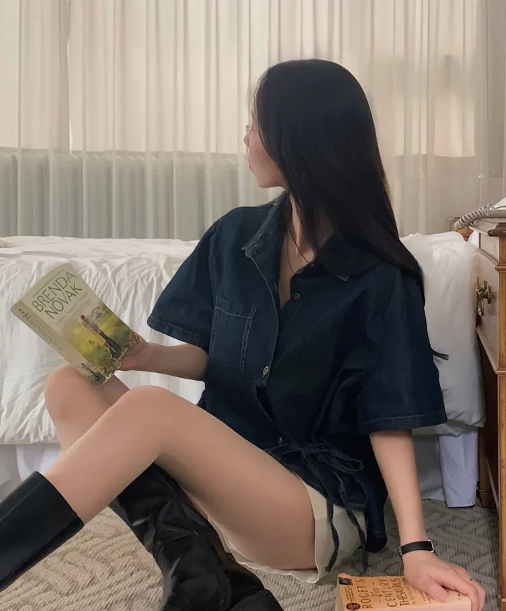 [단독판매🤍/리본포인트!] 데님 사이드 리본 포인트, 루즈핏 카라셔츠 남방 - 2color 상세 이미지 23