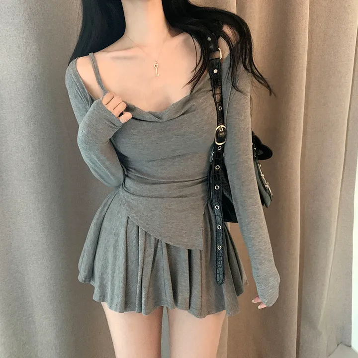 요물 3pcs💘 셔링 드레이프 나시 가디건 스커트 속바지내장 SET 상세 이미지 6