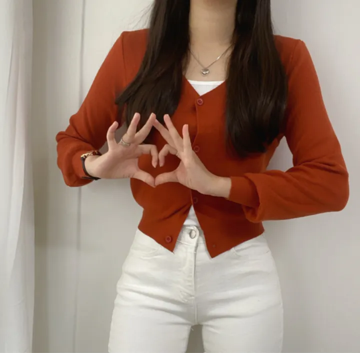 (데일리)소프트 기본 긴팔 니트 크롭 브이넥 가디건 5color 상세 이미지 24