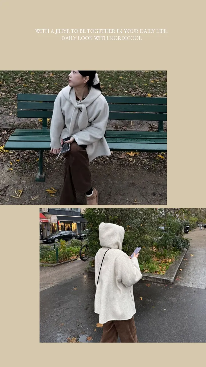 [핸메코/하프코트] 스카프 래빗 울 핸드메이드 하프 코트 (핸메코, 울핸메코, 울핸드메이드코트, 초봄까지, 봄코트, 러블리룩, 아방핏, 데일리룩, 데이트룩, 페미닌룩) 상세 이미지 4
