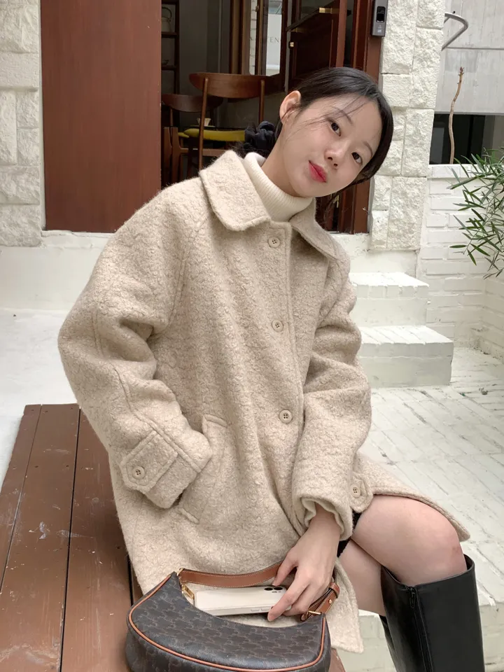 [안감누빔]테이퍼 부클 하프코트*베이지 당일발송 상세 이미지 7