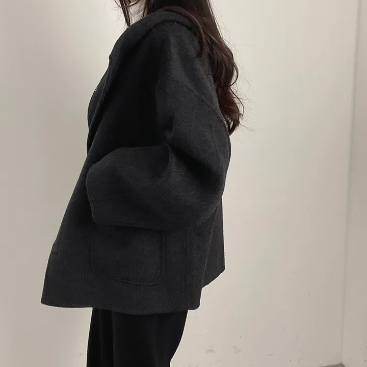 (껴입어도 넉넉한 사이즈) 오버핏 울 핸드메이드 후드 하프코트 상세 이미지 23