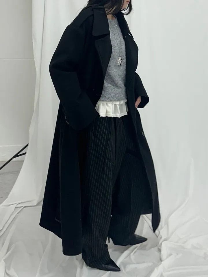 [Unisex] Mael maxi coat (3co) / 울 오버 루즈핏 누빔 안감 벨트 맥시 코트 상세 이미지 35