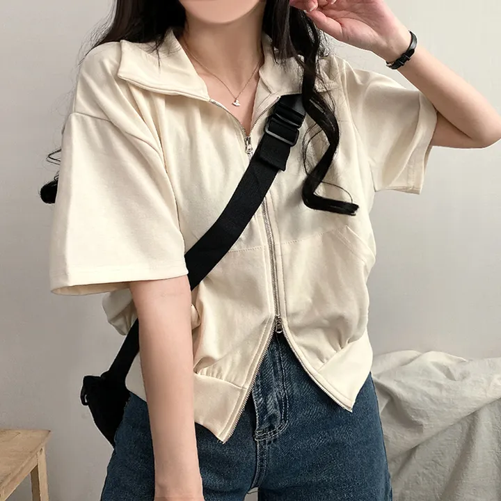 [여름/예쁜데일리!] 볼륨 카라 투웨이 무지 크롭집업 반팔 3color 상세 이미지 7