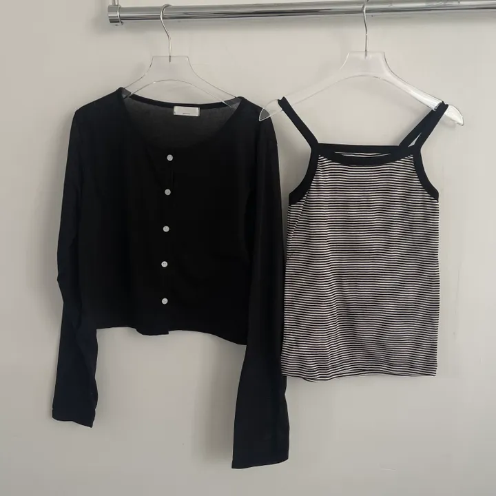 [데일리🖤] 여름 라운드 긴팔 가디건 + 단가라 스트라이프 나시 투피스 코디세트 - 세트,단품 선택가능 상세 이미지 15