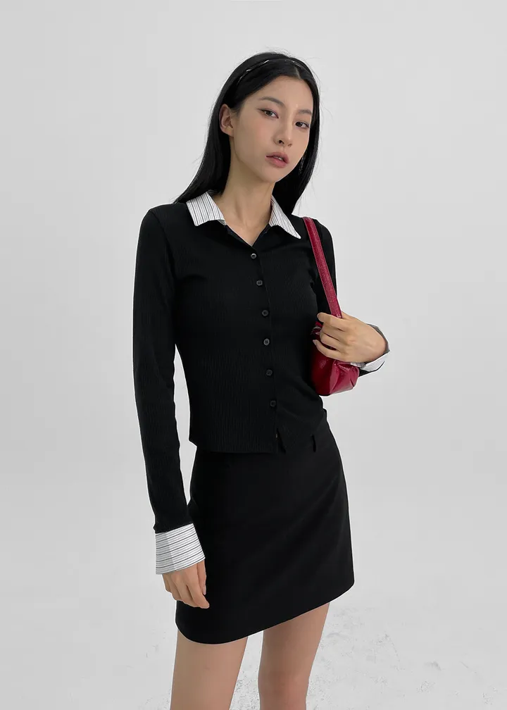 [1천장판매] [MADE] 하이엘 배색 카라 가디건 [가디건 데일리 포인트 레이어드 슬림핏 긴팔 버튼 배색 셔츠 심플] 상세 이미지 13