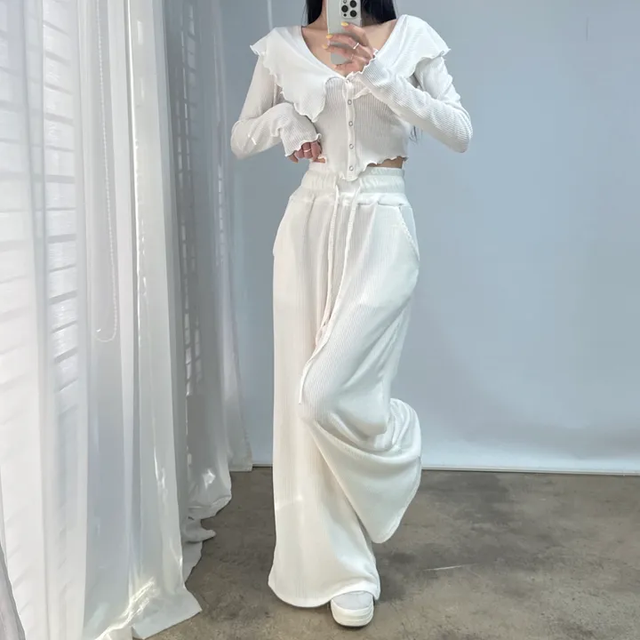 [초여리핏❤/별도구매] 티티 크롭 빅 카라 날개 가디건 와이드 나팔 팬츠 트레이닝 세트 4color 슬림 상세 이미지 14