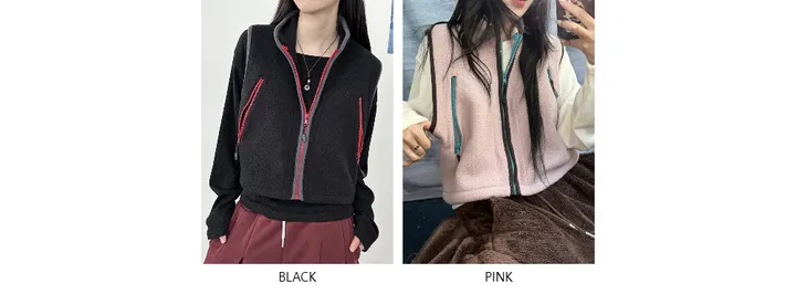 [OOTJ MADE]키치 더 힙 믹스 컬러 포인트 플리스 후리스 하이넥 집업 베스트(4color) 상세 이미지 4