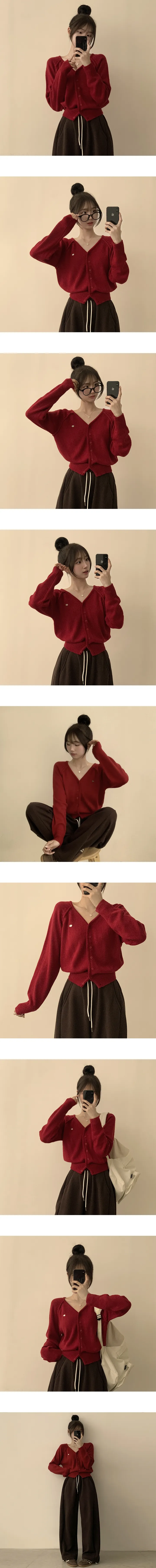 [NEW✨/자신있는추천] 고급진 무드의, 와펜 봄 브이넥 긴팔 데일리 팬던트 루즈핏 베이직 니트 가디건 데일리 아우터 6color 상세 이미지 5