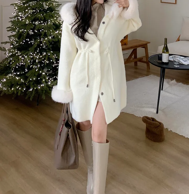 연말강추!💗 폭스퍼 밍크 후드 앙고라 스트링 페이크퍼 코트 상세 이미지 5