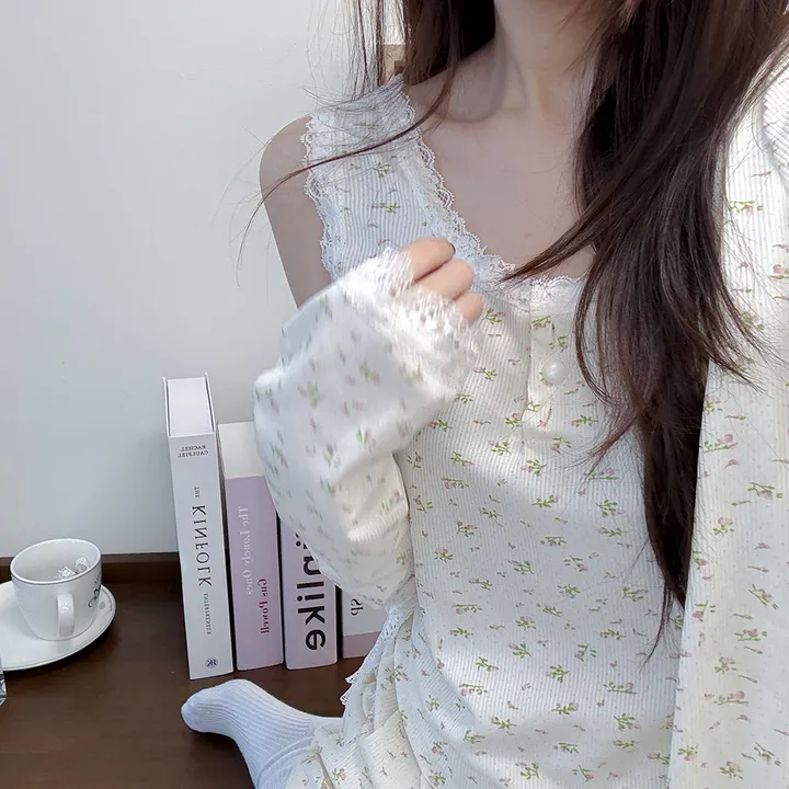 [💌봄할인💌/3피스] 감성 무드 플라워 3피스 가디건 민소매 팬츠 파자마 잠옷 상하 세트 파자마파티 촬영용 잠옷 여리한 여성 잠옷 신혼부부잠옷 #3678 상세 이미지 7