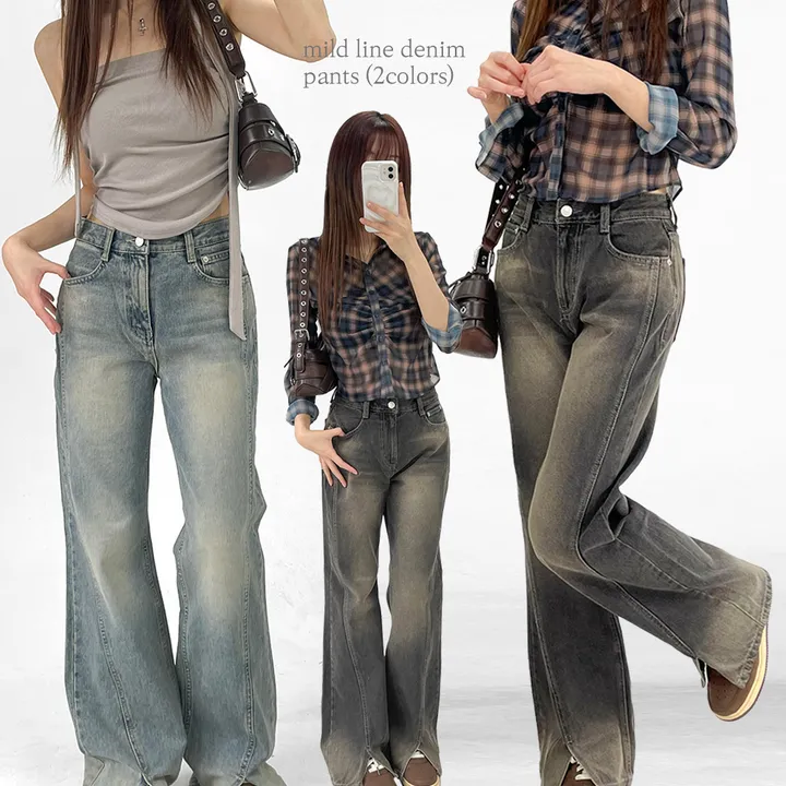 [데님/라인]mild line denim pants (2colors) - 에이블리 스토어