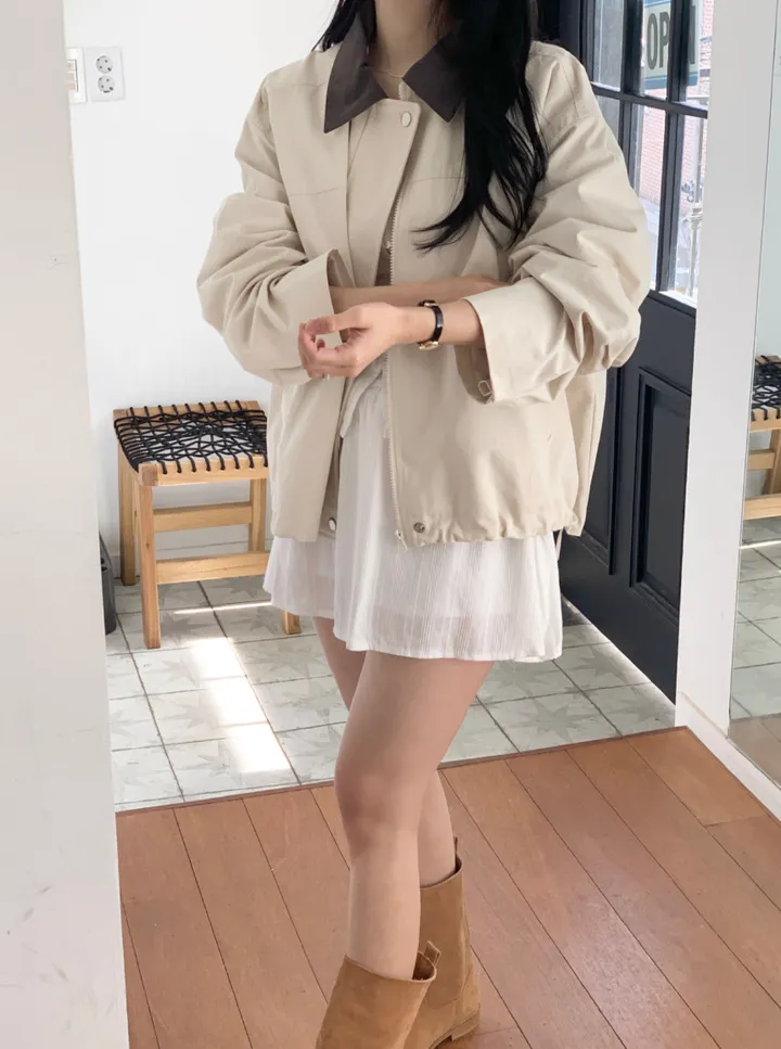 [🌷봄아우터/당일출고] 배색 카라 오버핏 야상 자켓 (숏야상/야상점퍼) 상세 이미지 13