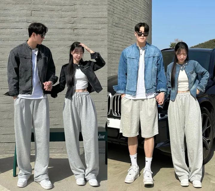 2사이즈! 커플 바이커 청자켓 데님 자켓 흑청 진청 겨울 가을 봄 커플룩 시밀러룩 꾸안꾸 코디 세트 크롭 슬림핏 오버핏 남녀공용 투피스 남자 데이트 빅사이즈 트레이닝  와이드팬츠 상세 이미지 2