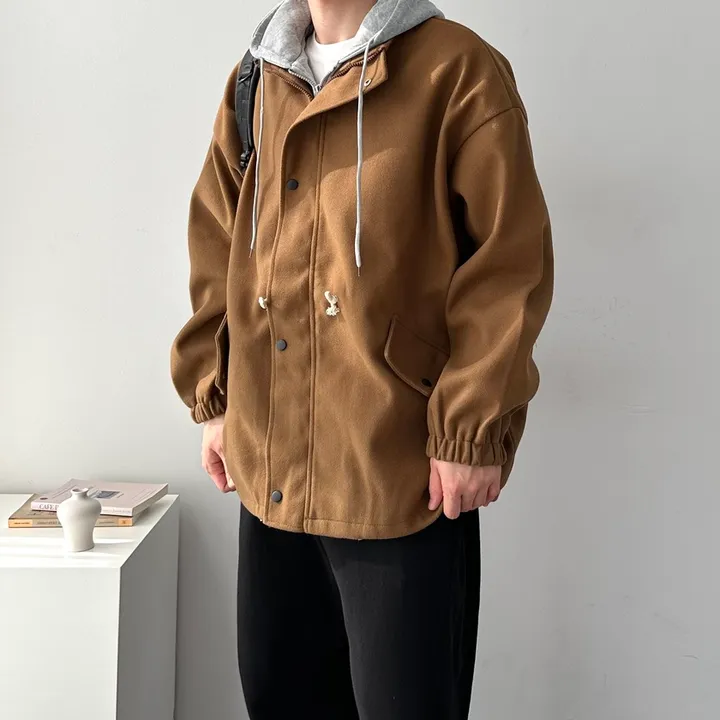 가을 겨울 오버핏 하프 코트 미니멀 빅사이즈 아우터 후드레이어드오버핏코트 상세 이미지 7