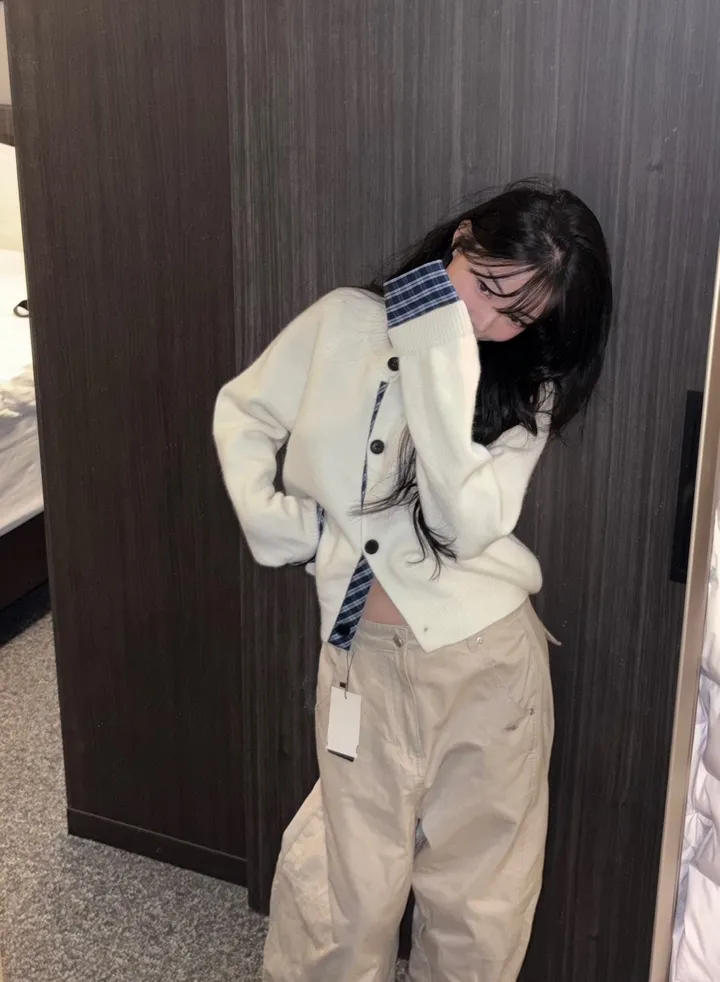 [데일리/투웨이🖤] 체크 나그랑 배색 가디건 니트 상세 이미지 11