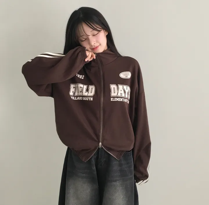 문의폭주!![핏보장🖤/왕오버핏!] 플로어 빈티지 프린팅 레터링 두줄 라인 배색 카라 투웨이 트랙 집업 남녀공용 커플아우터 빅사이즈 상세 이미지 3