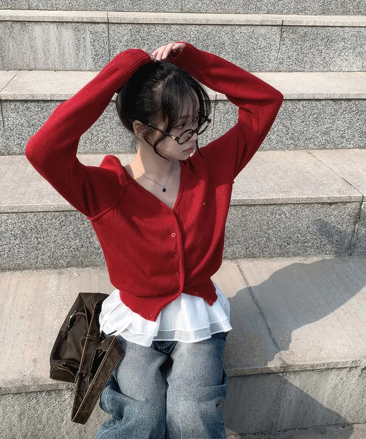 [데일리🫧벚꽃룩] 부코 펜던트 브이넥 니트 가디건 봄 가을 / 벚꽃룩 개강룩 데이트룩 여름가디건 여름니트 클래식블랑 상세 이미지 9