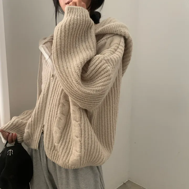 [단독!2가지버전!🤎/저렴이X] 폭닥 아방핏, 벌룬 투웨이 꽈배기 후드니트 집업 - 5color 상세 이미지 5