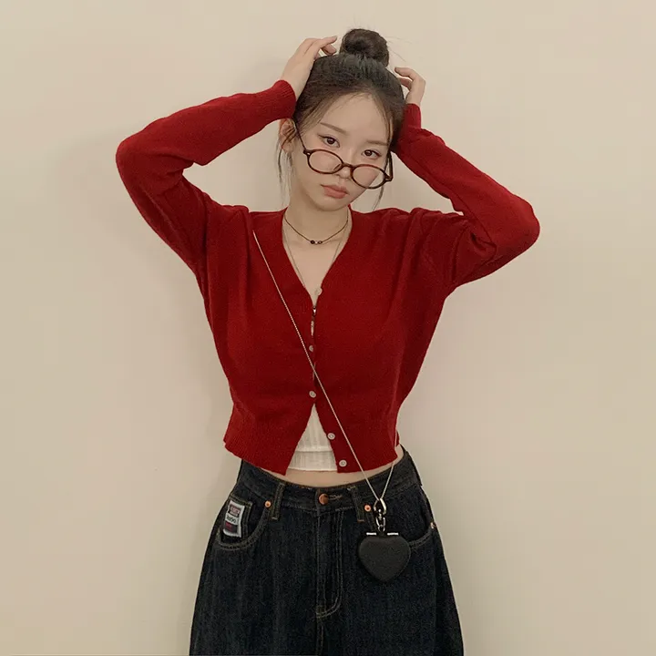 [울100✨허리잘록핏!] 크롭 브이넥 니트 파스텔 봄가디건 상세 이미지 24