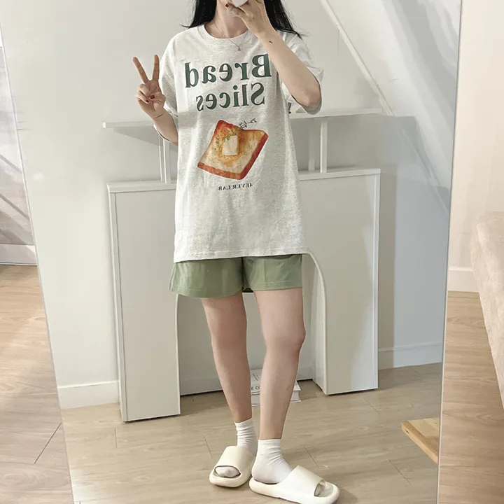 💚[당일출고/긴팔추가!]💚 빅사이즈 식빵 반팔 잠옷 파자마 세트 잠옷바지 루즈핏 오버핏 체크바지 남녀공용 티셔츠 커플티 커플룩 여름 상세 이미지 12