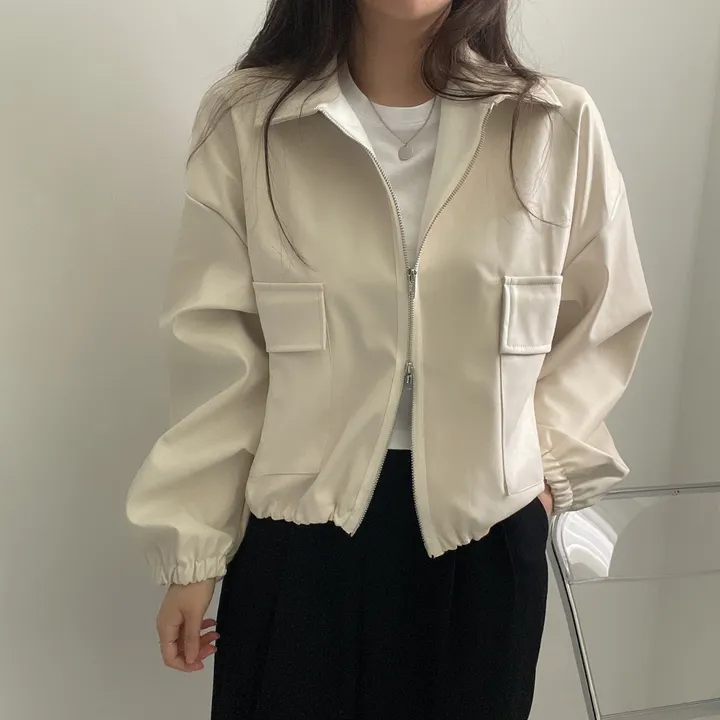 [투웨이/고퀄리티]레더 스트링 카라 크롭 라이더 숏자켓 3color 상세 이미지 40