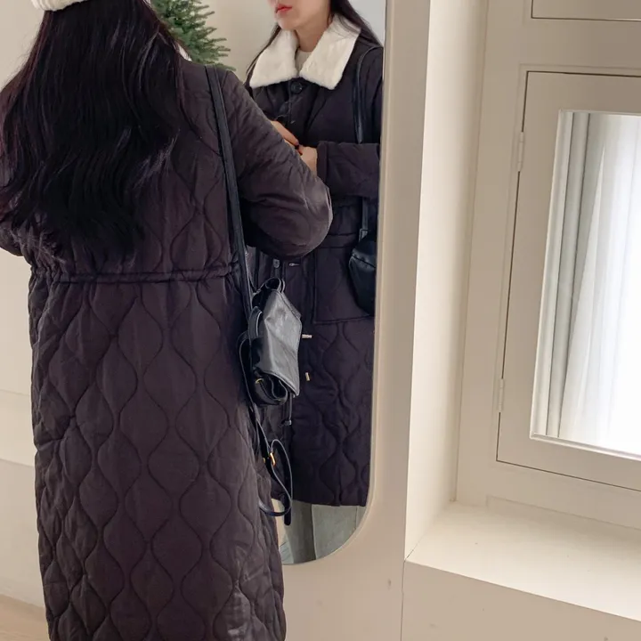 [당일출고/고퀄💯] 안감전체퍼 퍼카라 누빔 밍크 롱패딩 코트,2color 상세 이미지 22