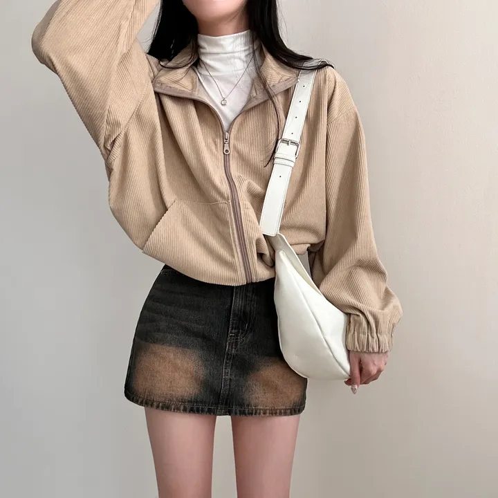 감성100% [최저/Y2K] 카라멜 코듀로이 반집업 - 5color 상세 이미지 14