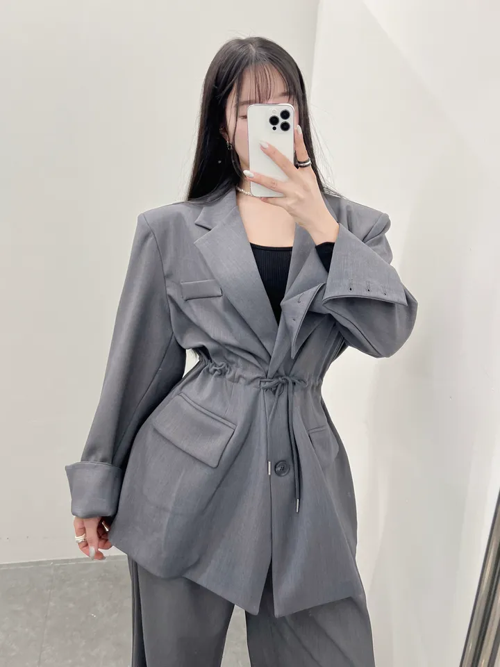 [바배/멋쁨🖤] 스트링자켓셋업 3color 단품가능 허리스트링 어깨패드 블레이저 오버핏 뒷밴딩 핀턱슬랙스 와이드슬랙스 신상 최저가 빠른배송 상세 이미지 7