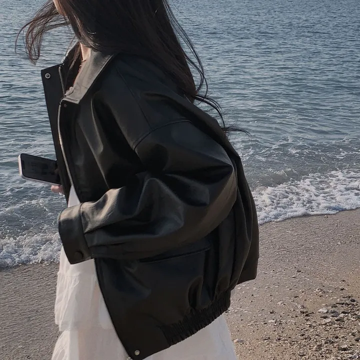 [핵고퀄!/✨주문폭주/후기극찬✨]매트 레더의 정석,오버핏 레더 블루종 자켓 점퍼 상세 이미지 29