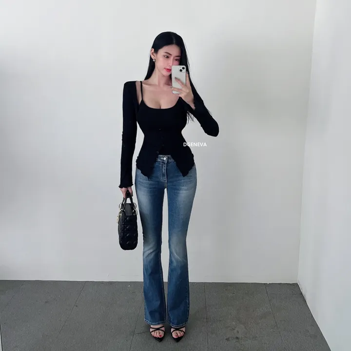 당일/볼륨감up👸 빈SET 캡내장 스판 나시 + 물결 트임 가디건 프릴 소매 데일리 베이직 섹시룩 글램룩 데이트룩 쫀쫀 슬림 세트 셋업4color 상세 이미지 7