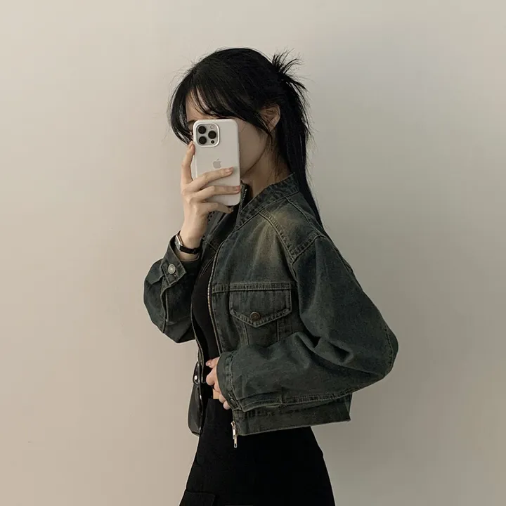 [빈티지힙] 투웨이 데미지 바이커 크롭 워싱 데님 자켓 상세 이미지 18