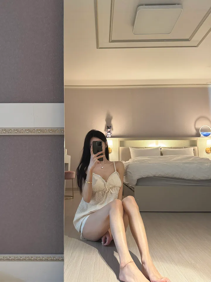 [2color/캡내장] 체크 민소매 반바지 투피스 세트 잠옷 홈웨어 파자마 상세 이미지 8