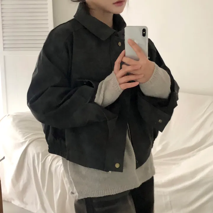 [고급레더!핏보장🤎]매트 무광 오버핏 가죽 레더 스웨이드 블루종 자켓 점퍼 2color 상세 이미지 37