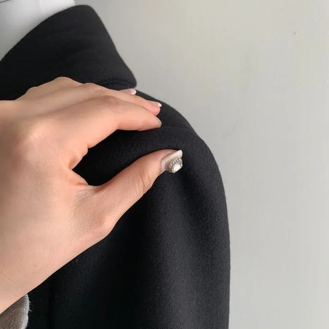 A라인 슬림 롱 플레어 더블 버튼 울코트 블랙 베이지 상세 이미지 62