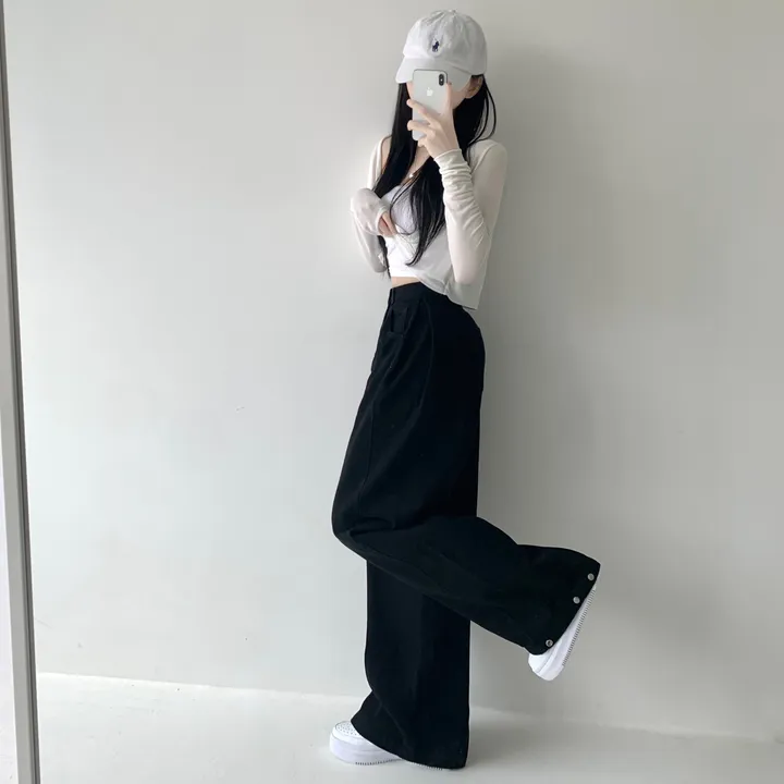 [스냅핀턱🖤/기장선택/핏보장/컬러 추가!] 스노우 4계절 폴딩 사이드 핀턱 하이웨스트 롱와이드 팬츠 히든밴딩 밑단 스냅 비조 버튼 코튼 면바지 와이드 조거 바지 키작녀 키큰녀 상세 이미지 21