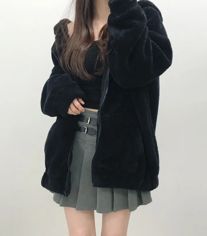 [보아털] 오버핏 포근한 두꺼운 털 빅후드 집업 상세 이미지 11