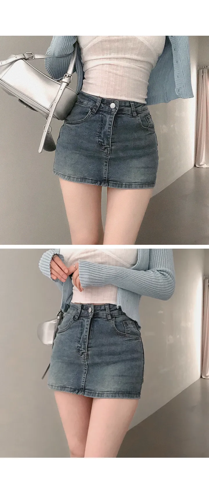 [단독진행🤍/완전착붙핏!!] 니버 하이웨스트 치마바지 바지안감 데님 미니 스커트 인생핏 초미니 봄데님 봄여름스커트 봄여름치마 봄옷 봄신상 상세 이미지 8