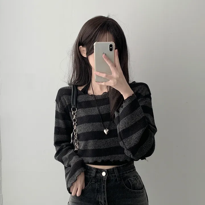 *주문폭주* [데일리힙set] 물결 단가라 니트 티셔츠 & 흑청 사이드워싱 데님 팬츠 [D1-9] 상세 이미지 8