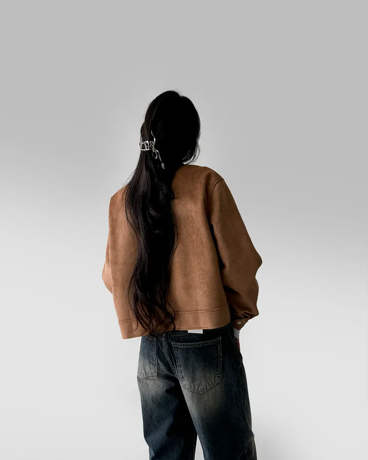 어텀 스웨이드 스냅 단추 미디 기장 집업 자켓 아우터 상세 이미지 17