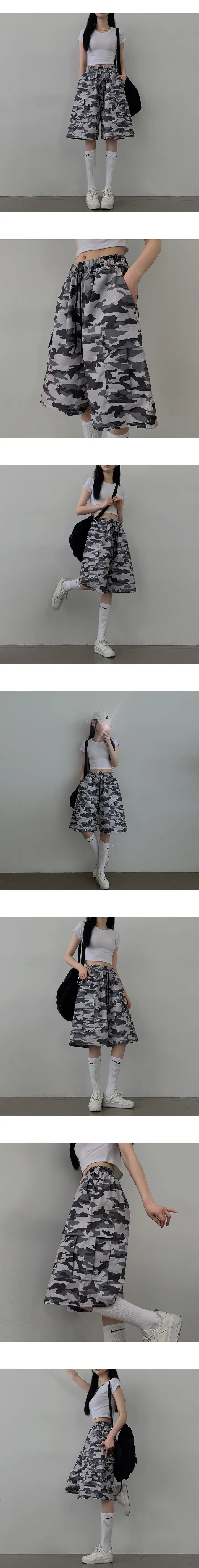 3일만할인 [쿨냉/군살보정/버뮤다/Y2K] 빌슨 바스락 밴딩 밀리터리 카모 카고 와이드 버뮤다 하프 팬츠 (2color) 상세 이미지 14
