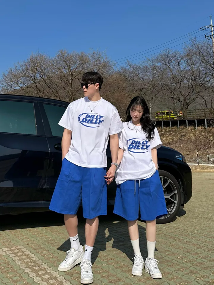 세트가능/ 남녀공용 오버핏 반팔 여름 커플룩 커플티 레터링 루즈핏 반팔 티셔츠 합포 핀턱 버뮤다 팬츠 밴딩 반바지 꾸안꾸 트레이닝 세트 커플 시밀러룩 빅사이즈 세트 스트릿 딜리 상세 이미지 30