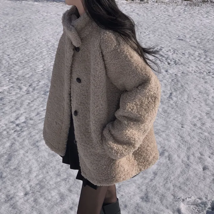 [왕아방핏🤎/주문폭주✨]후회없는 선택,푸들 양털 오버핏 하프 스웨이드 퍼자켓,코트 상세 이미지 11