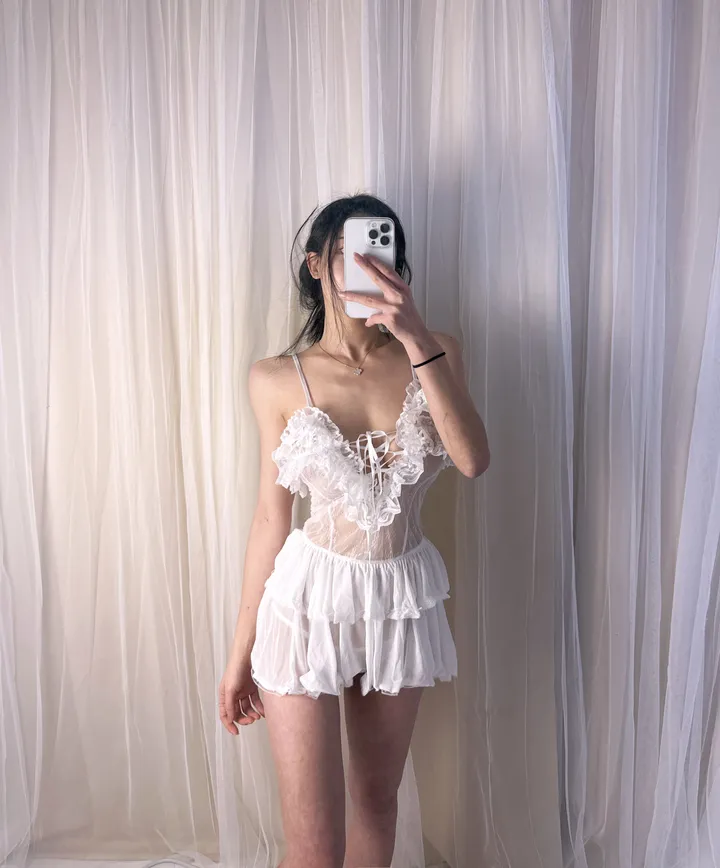 🏃당일발송💜슬립+티팬티 SET 모노레이스 슬립 기념일 남친 이벤트 섹시란제리 상세 이미지 6