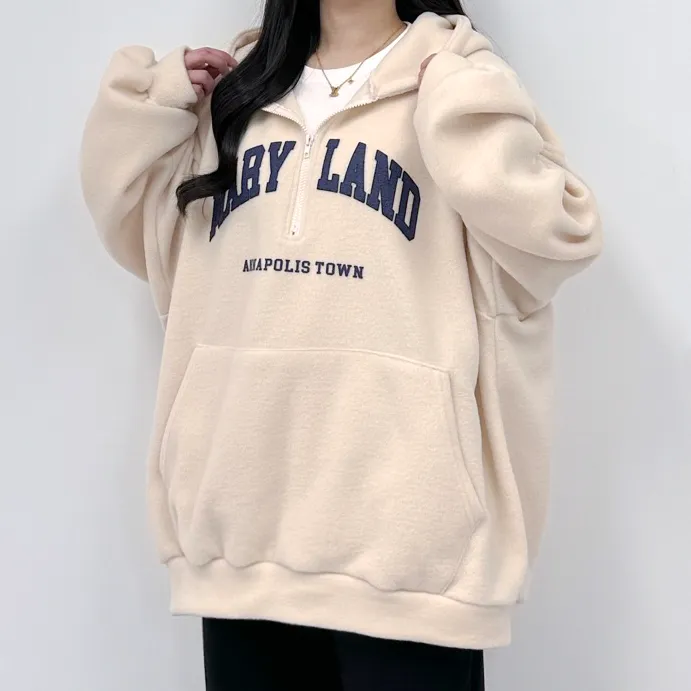 [후드집업/아노락ver 선택] 후리스 플리스 레터링 오버핏 루즈핏 반집업 집업 아우터 겨울 반집업후리스 후드집업후리스 아노락후리스 후리스후드집업 후리스아노락 오버핏후리스 상세 이미지 6