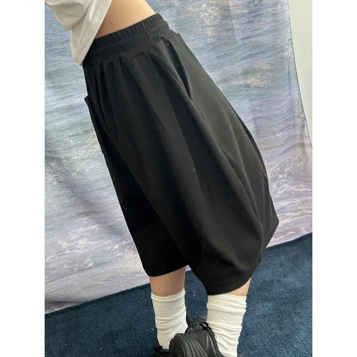 [UNISEX/기획특가/소장추천!/3size!]사이드 폴드 핀턱 포인트 루즈 와이드 벌룬 버뮤다 하프 트레이닝 팬츠(2color) 상세 이미지 13
