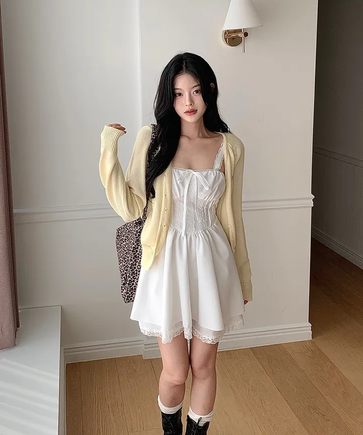 [데일리가디건💗] 데이쥬 팬던트 루즈핏 레이어드 브이넥 니트 가디건 봄 여름 가을 / 벚꽃룩 캠퍼스룩 데일리룩 클래식블랑 상세 이미지 28