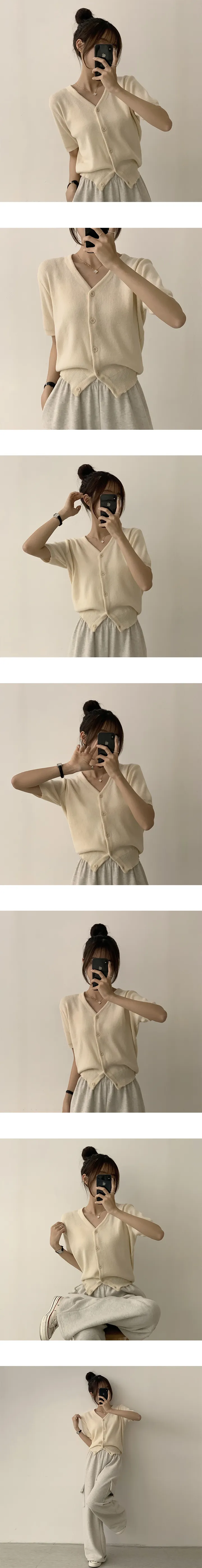 [이유있는 추천/인생 핏!] 스프링 브이넥 데일리 무지 반팔 가디건 봄 여름 오버핏 베이직 아우터 8color 상세 이미지 6