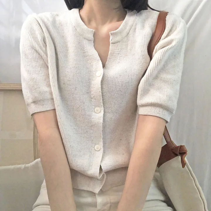 [린넨15%] 부드럽게 착- 반팔 린넨 가디건 / 하찌 넥트임 버튼 반팔티 상세 이미지 8